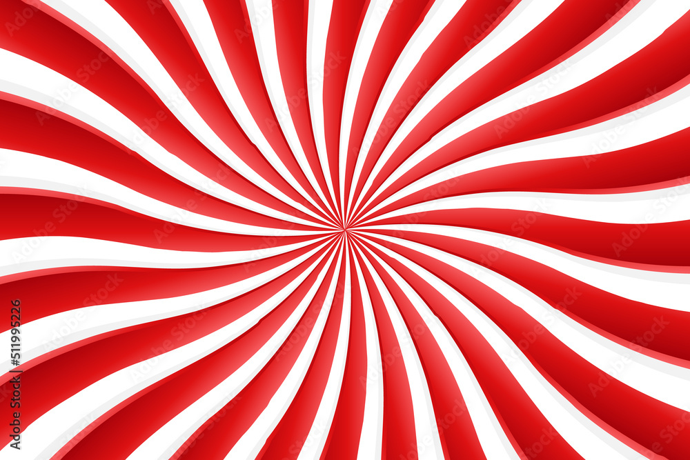Red and white optical illusion burst abstract background with rays, vector illustration