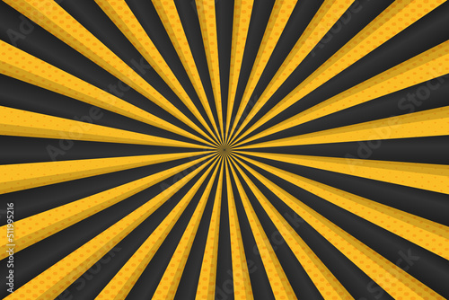 Black and yellow comic pop art sunburst background design vector with dotted