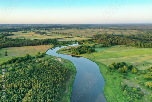 Quadro su tela Aerial view of natural river during morning
