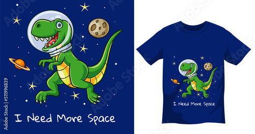 Cute astronaut dinosaur t shirt design template
