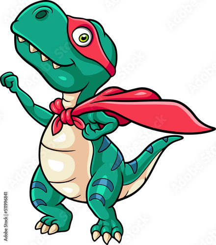 Cute dinosaur cartoon wearing a red robe and mask