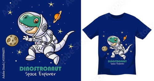 Cute astronaut dinosaur t shirt design template #511996871