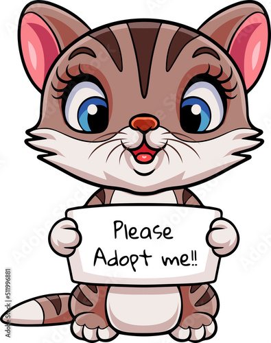 Cute cat cartoon with text banner "Please Adopt me"