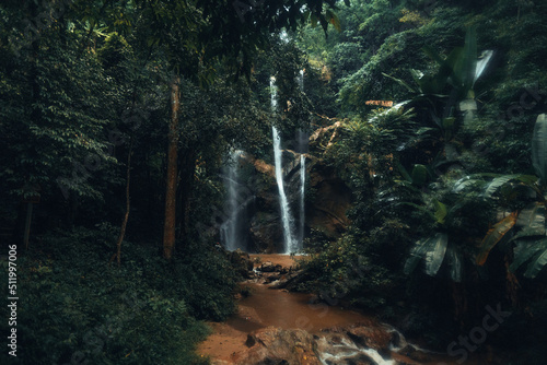 Waterfall in the tropical forest in the rainy season