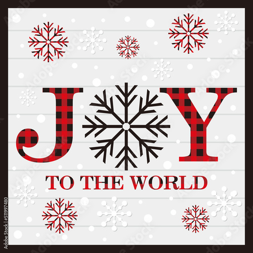 Christmas card with joy text and snowflakes