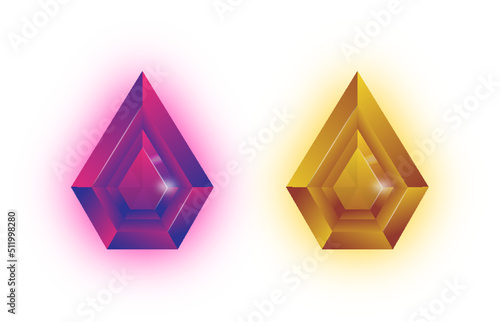 Realistic 3D Crystal Teardrop Badge Gems