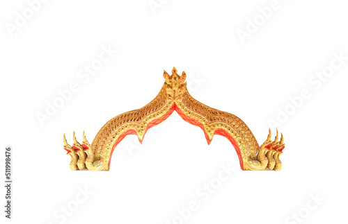 Decorative gold naga patterns in temple isolated on white background , clipping path