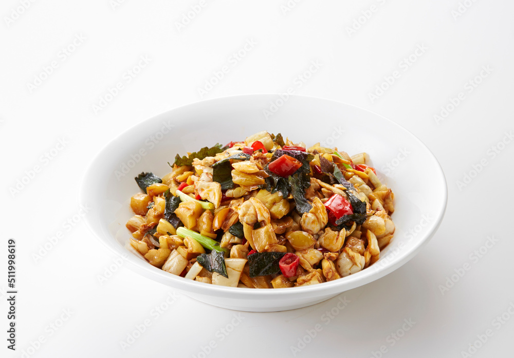 Delicious Chinese food, fried pickled cucumber with basil Delicious Chinese food, fried pickled cucumber with basil