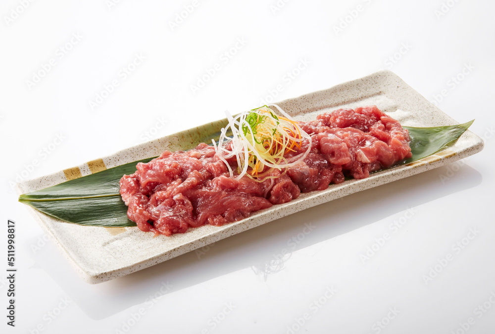 Delicious Chinese food, fresh carpaccio raw beef slices Delicious Chinese food, fresh carpaccio raw beef slices