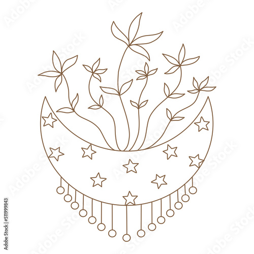 Elements of Magic and celestial  designed in doodle style, brown lines on white background for card. Digital printing, scrapbooks, tattoos, t-shirt designs, stickers, and more.