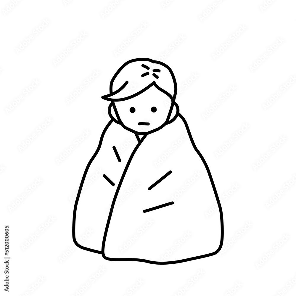 毛布にくるまる男性のイラスト(白背景・ベクター・切り抜き) 毛布にくるまる男性のイラスト(白背景・ベクター・切り抜き)