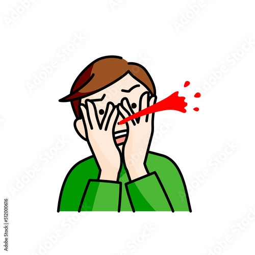 興奮して鼻血を出す男性のイラスト（白背景・ベクター・切り抜き）
