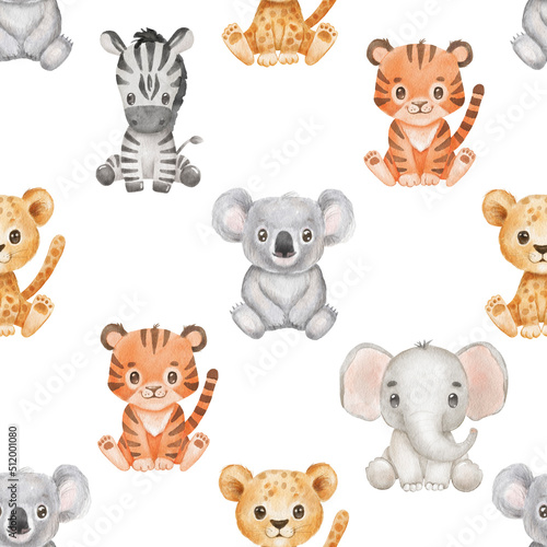 Canvas Print Seamless pattern with cute animals in cartoon style