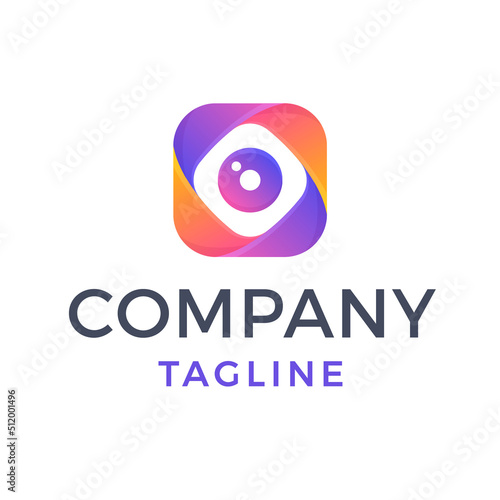 Abstract square camera lens multicolor gradient logo design