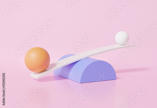 Картината върху платно Big spheres and small on imbalance scales concept on pink background compare price idea, finance business investment education