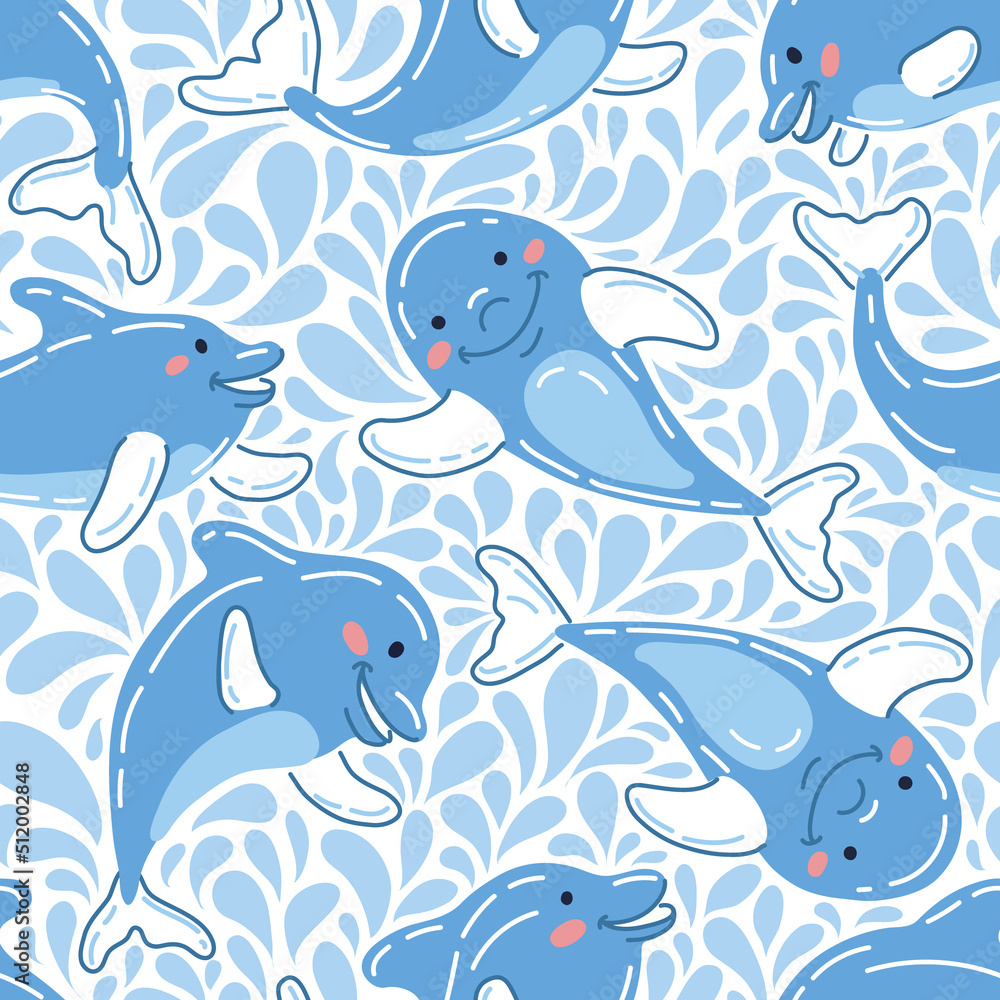 Childish Cute Dolphins Vector Seamless Pattern Childish Cute Dolphins Vector Seamless Pattern