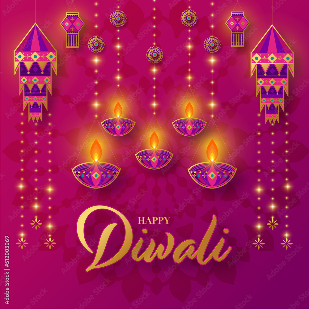 Naklejka premium Happy diwali, deepavali the indian festival