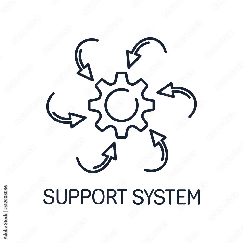 Interaction Center. Support system.Vector linear icon isolated on white background. Interaction Center. Support system.Vector linear icon isolated on white background.