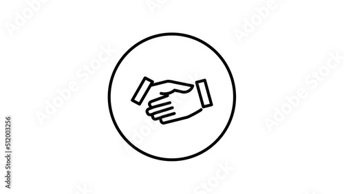 Handshake line icon inside circle, deal agreement salutation, black outline, line icon video animation.