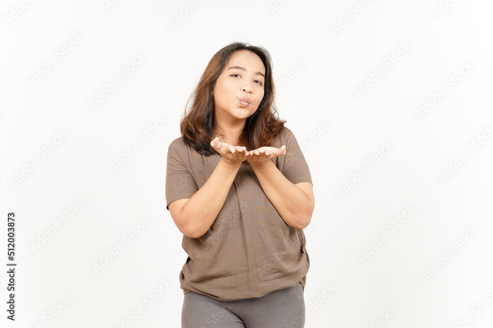 Fototapeta premium Blowing kiss gesture of Beautiful Asian Woman Isolated On White Background
