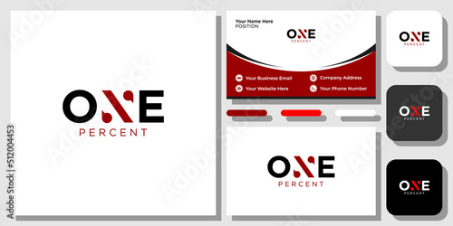 One Percent typography alphabet capital mark discount with business card template 