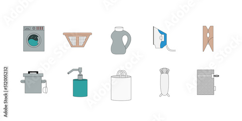 Laundry pictograms set vector illustration on a white background.