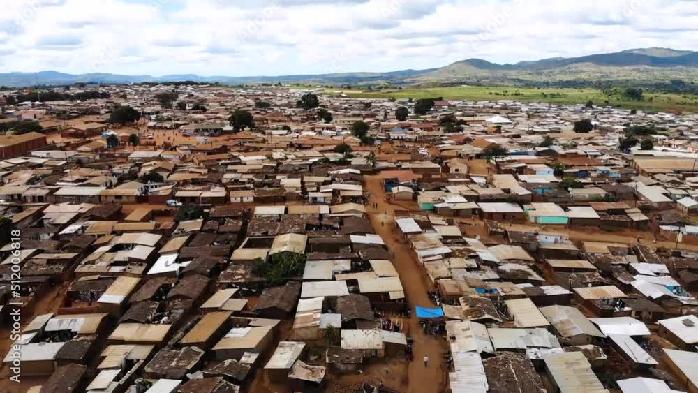 African Slum in Malawi, Poor Village from Above, Drone View African Slum in Malawi, Poor Village from Above, Drone View