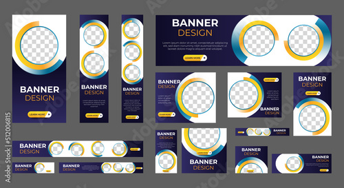 Abstract banner design web template Set, Horizontal header web banner. Modern Gradient Blue cover header background for website design, Social Media Cover ads banner, flyer, invitation card