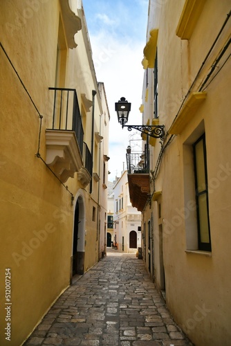 Fototapeta Naklejka Na Ścianę i Meble -  A narrow street between the old houses of Gallipoli, an old village in the province of Lecce in Italy.