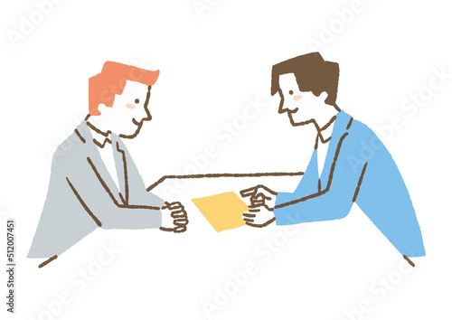 打ち合わせ中の男性会社員2人_色