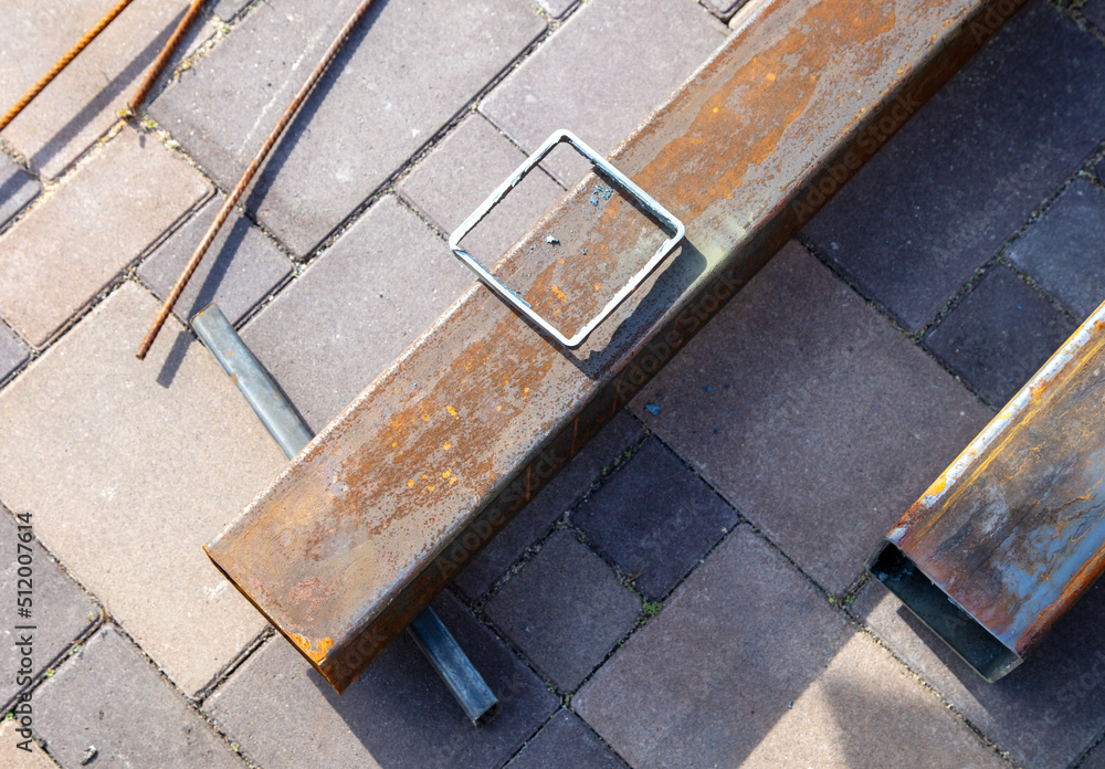 Metal at the construction site of the canopy. Metal at the construction site of the canopy.