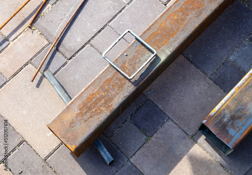 Metal at the construction site of the canopy.