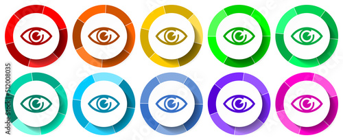 Eye icon set, sight flat design vector illustration in 10 colors options for mobile applications and webdesign