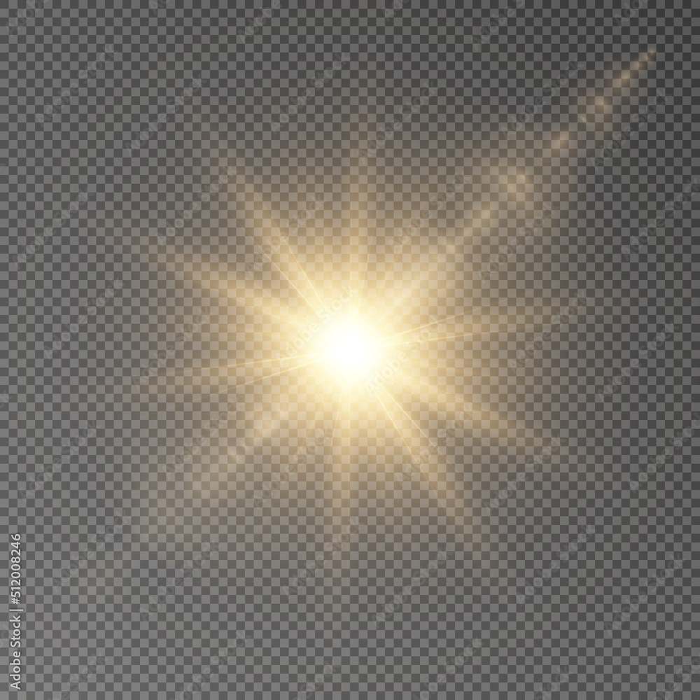 Sun, star, flare png.Bright light effect with rays and highlights for vector illustration.