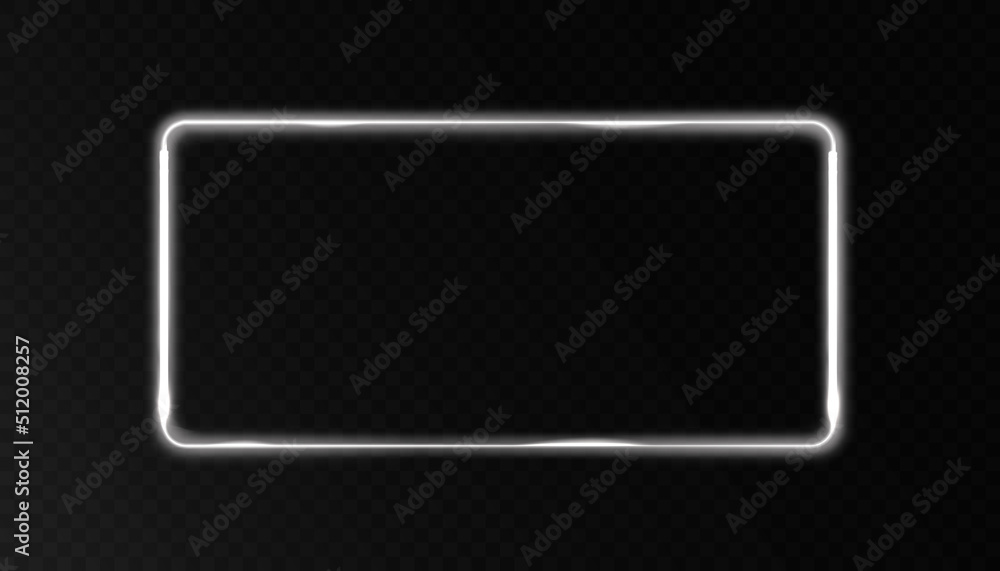 Glowing frame with neon glow effect. Shining rectangle banner. Isolated on a black transparent background. Vector illustration, eps 10. Glowing frame with neon glow effect. Shining rectangle banner. Isolated on a black transparent background. Vector illustration, eps 10.