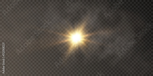 Sun, star, light effect for vector illustrations on transparent background. flash png.