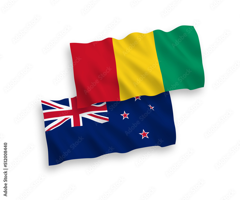 Fototapeta premium Flags of New Zealand and Guinea on a white background