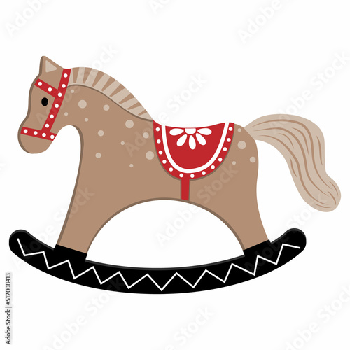 An icon with the image of a children's wooden toy rocking horse. Vector isolated cartoon-style illustration.