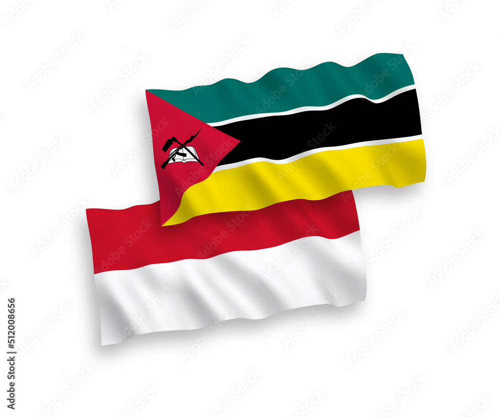 Flags of Indonesia and Republic of Mozambique on a white background Flags of Indonesia and Republic of Mozambique on a white background