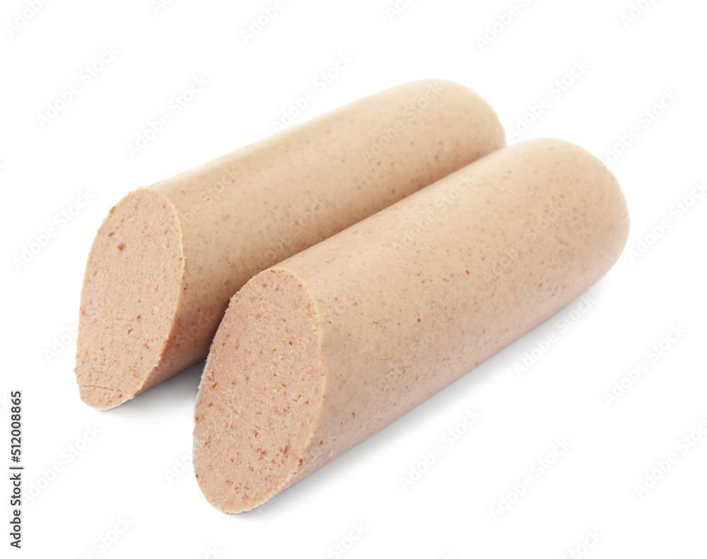 Pieces of delicious liverwurst on white background Pieces of delicious liverwurst on white background
