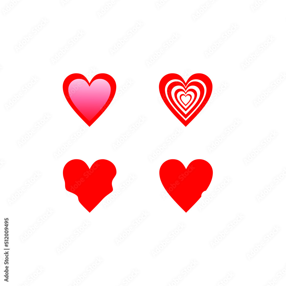 Red heart icons set vector.Set of hearts icon, heart drawn hand - stock vector. Set of heart of basic shapes.