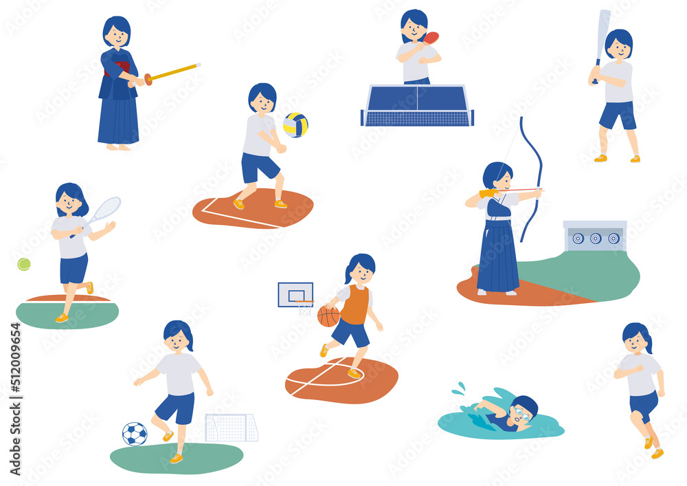 いろいろなスポーツをする女の子のイラスト いろいろなスポーツをする女の子のイラスト