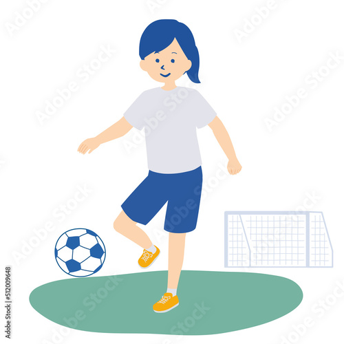 サッカーをする女の子のイラスト
