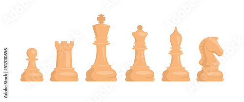 Chess. Set of white chess pieces. Knight, rook, pawn, bishop, king, queen. Vector image. © Tatyana