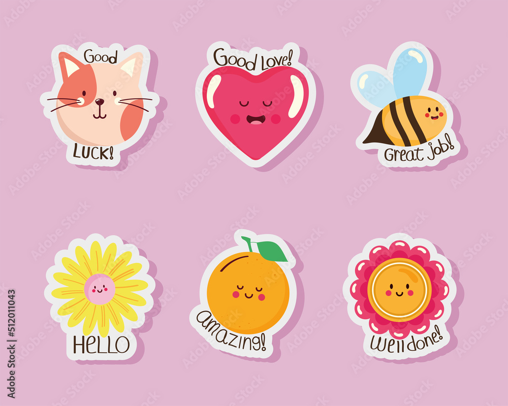 six positive stickers icons