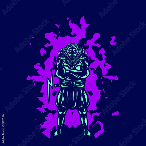 Zeus the mythology logo line pop art portrait god colorful design with dark background