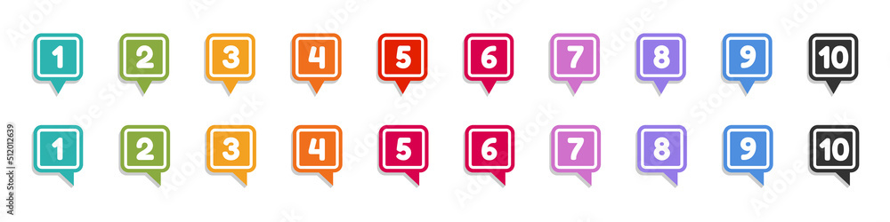Button Map Pointer Set With Number Bullet Point From 1 To 10 - Vector Illustration Isolated On White Background Button Map Pointer Set With Number Bullet Point From 1 To 10 - Vector Illustration Isolated On White Background