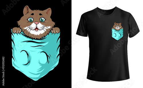 Little cute cat in pocket vector tee shirt design, pocket t-shirt design
