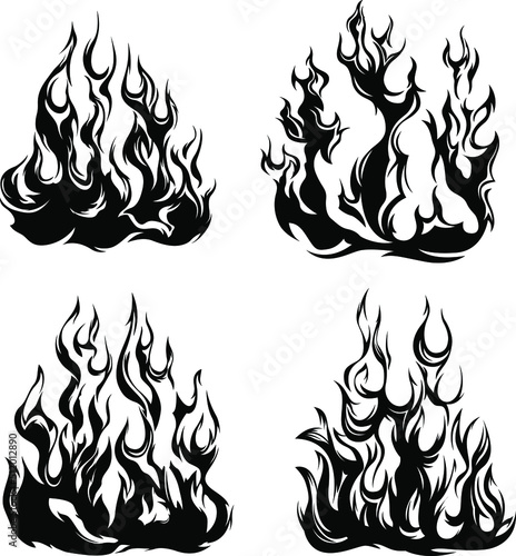 Fire flames isolated on white background. Tribal tattoo design.
