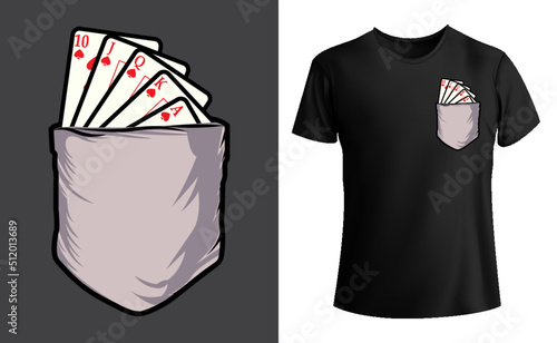 Cards in pocket tee shirt, pocket aces t-shirt, playing cards cool t-shirt design vector 
